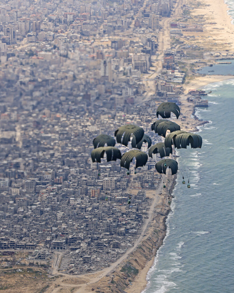 Aid being airdropped into Gaza 