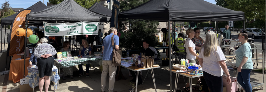 Stalls in Rutherford Place for Withington Village Action Day.